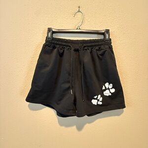 Women's Black Drawstring Micro Shorts with White Paw Prints Puppy Print Cute